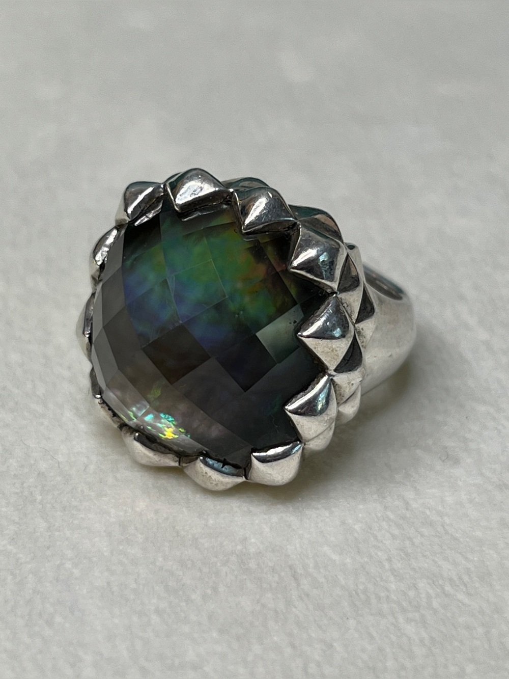 STEPHEN WEBSTER Super Stud Collection Quartz Doublet Abalone Sterling Ring 7